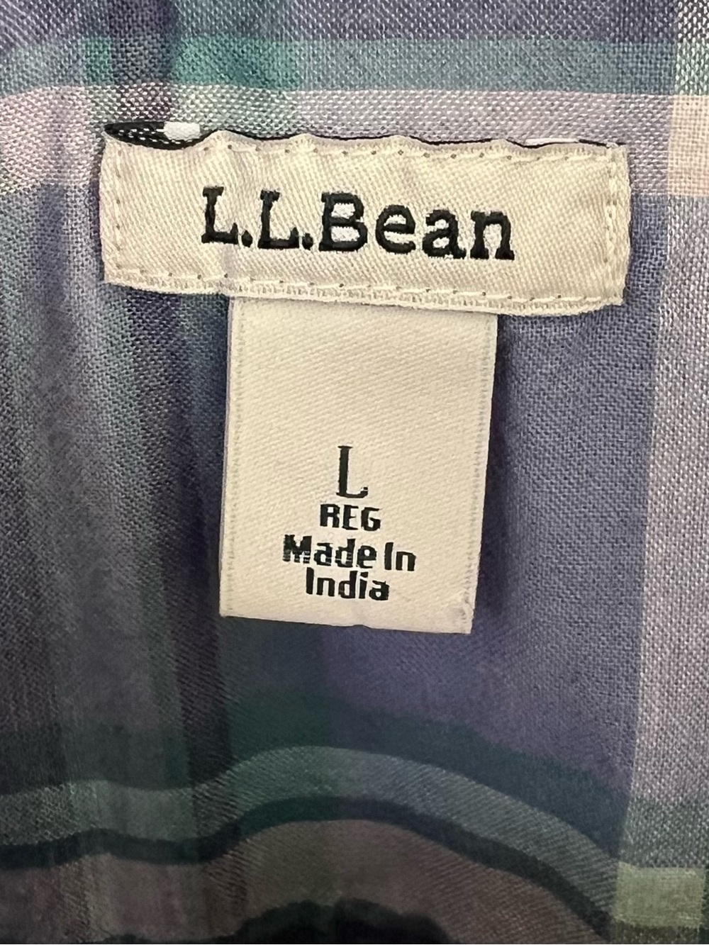 LL Bean Patchwork Madras Plaid Cotton Shirt Women’s Large Regular Blue Teal - Picture 5 of 14